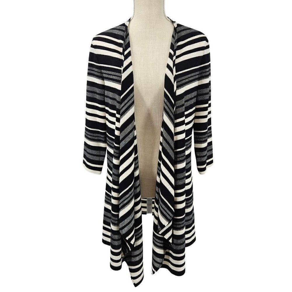 Joseph Ribkoff Striped Open Front Waterfall Cardigan Multicolor Women's Size 12